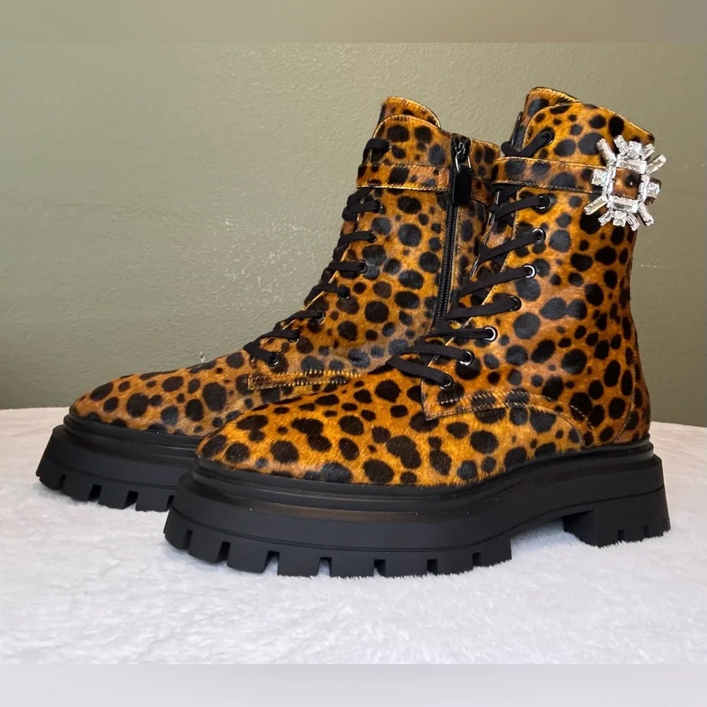 Stuart Weitzman Women's Crystal Nova Buckle Bedford Combat Boots NEW W/O TAGS - Picture 3 of 6